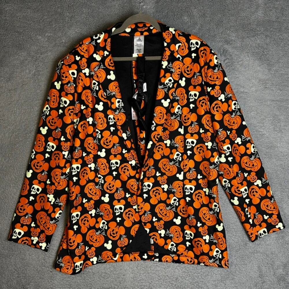 Disney NWOT Men's L/XL Halloween Glow in the Dark Blazer Pumpkin Design Bow Tie